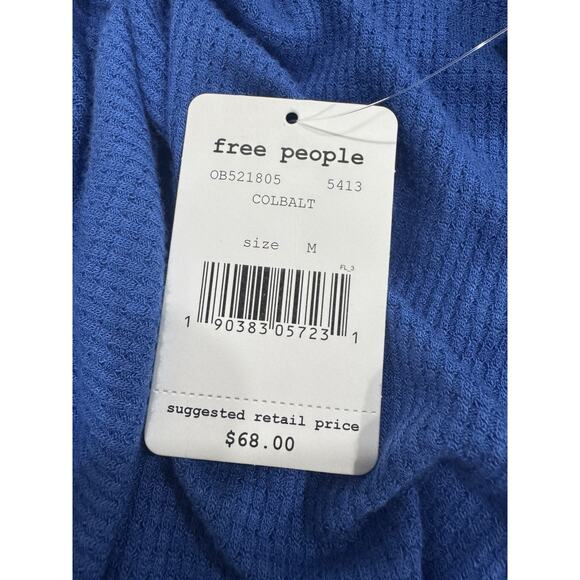 Long Sleeve Blue Thermal Top V-Neck Relaxed Fit Casual Everyday - Picture 5 of 6